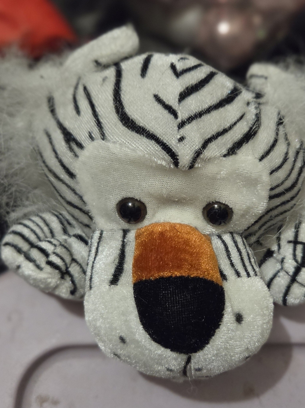 Calplush 14" White Tiger Plushy w/ Black Stripes & Orange Accents. New.